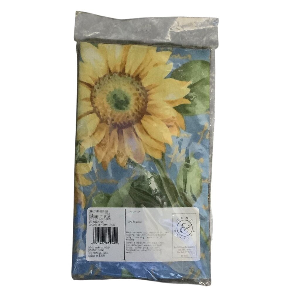 Sunflower Print Cotton Napkins Set‎ Of 4 Kemp & Beatley 17" X 17" Vibrant Floral